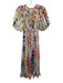 Hemant & Nandita Size XS White, Pink & Multi Viscose Short Puff Sleeve Dress White, Pink & Multi / XS