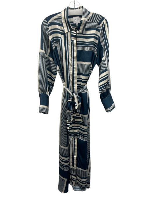 Misa Size M Emerald Green & Cream Polyester Long Sleeve Striped Maxi Dress Emerald Green & Cream / M