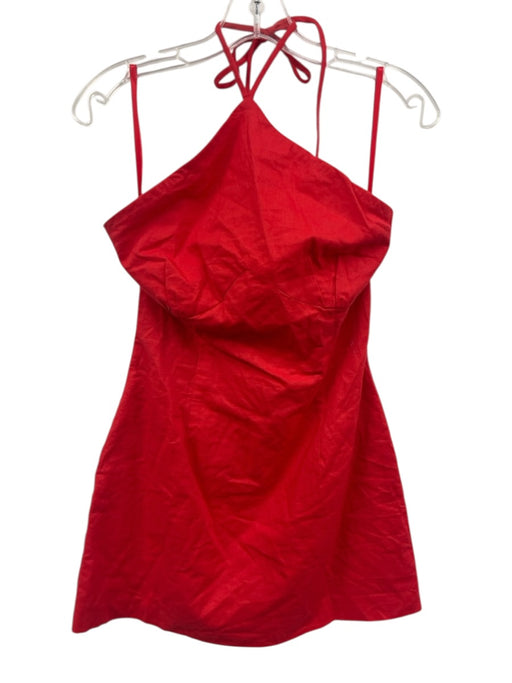 Seven Wonders Size S Red Cotton & Linen Sleeveless Halter Back Zip Dress Red / S