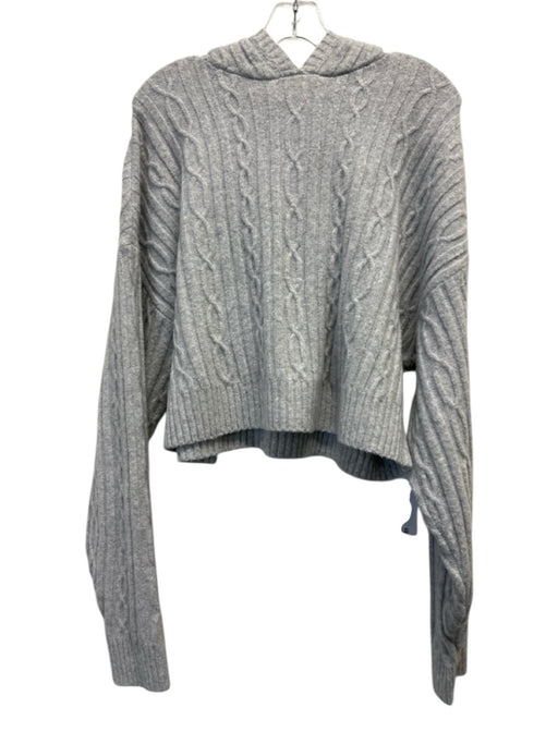 Alo Size M Light Gray Polyester Blend Cable Knit Crop Long Sleeve Hoodie Sweater Light Gray / M