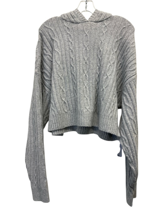Alo Size M Light Gray Polyester Blend Cable Knit Crop Long Sleeve Hoodie Sweater Light Gray / M