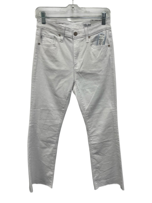 AG Adriano Goldschmied Size 26 White Cotton Denim Zip & Button High Rise Jeans White / 26