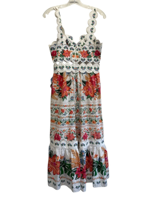 Farm Size S White, Red & Multi Cotton Sleeveless Floral Scallop Detail Dress White, Red & Multi / S