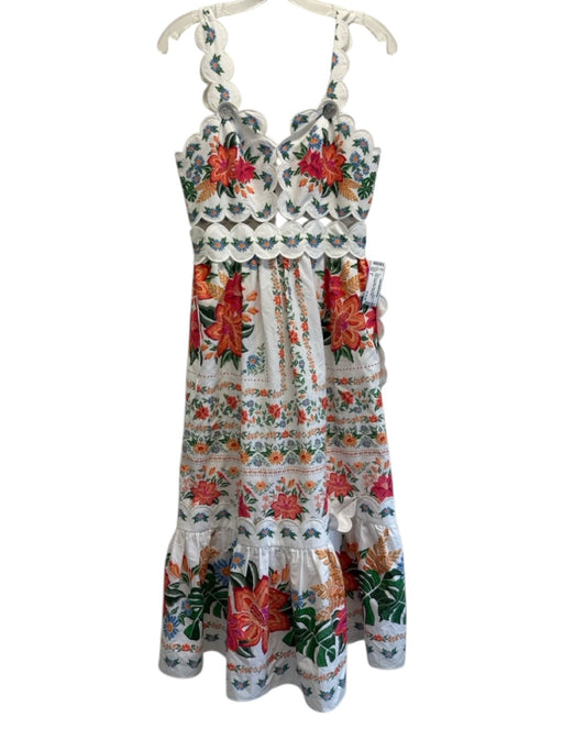 Farm Size S White, Red & Multi Cotton Sleeveless Floral Scallop Detail Dress White, Red & Multi / S