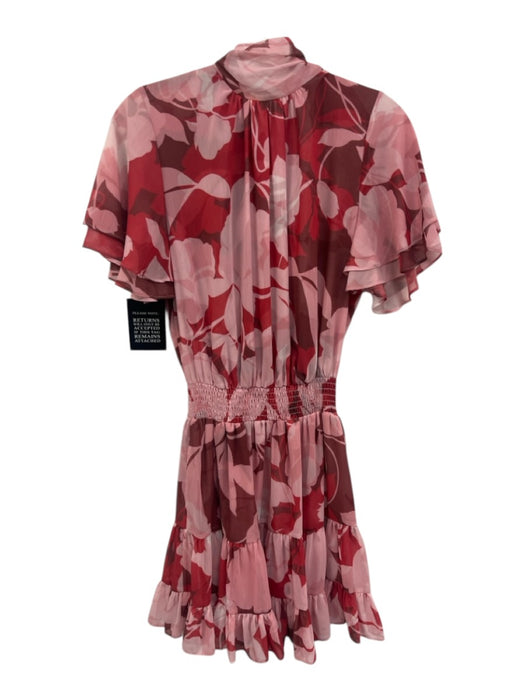 Misa Size S Pink & Burgundy Polyester short flare sleeve Floral Above Knee Dress Pink & Burgundy / S