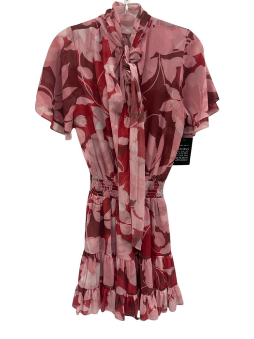 Misa Size S Pink & Burgundy Polyester short flare sleeve Floral Above Knee Dress Pink & Burgundy / S