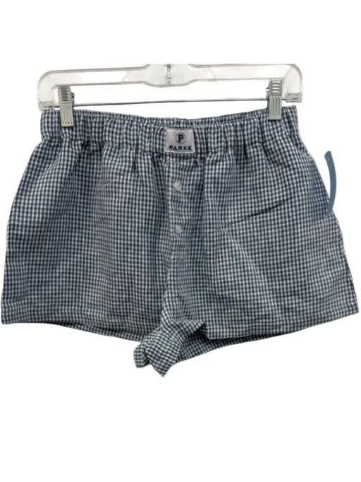 Parke Size M Blue & White Linen Elastic Waist Checked Button Detail Boxer Shorts Blue & White / M