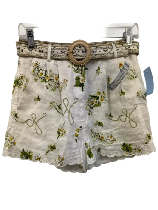 Camilla Size XS White, Green & Yellow Linen & Cotton Floral Belt Inc Shorts White, Green & Yellow / XS