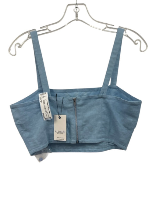Allison Size S Baby Blue & White Linen Sleeveless Floral Embroidery Back Zip Top Baby Blue & White / S