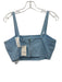 Allison Size S Baby Blue & White Linen Sleeveless Floral Embroidery Back Zip Top Baby Blue & White / S
