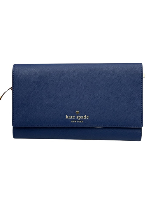 Kate Spade Navy Blue & White Leather Trifold Clutch Wallets Navy Blue & White