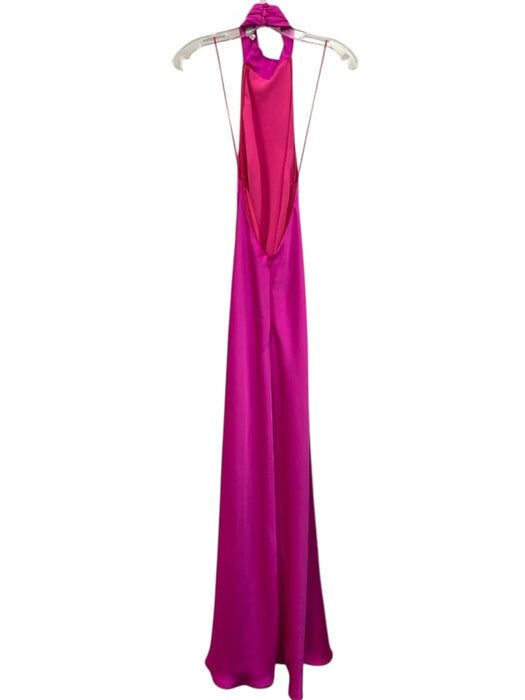 Misha Size S Pink Polyester Backless Button Neck Maxi Satin Dress Pink / S