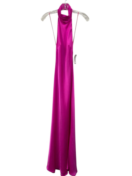 Misha Size S Pink Polyester Backless Button Neck Maxi Satin Dress Pink / S