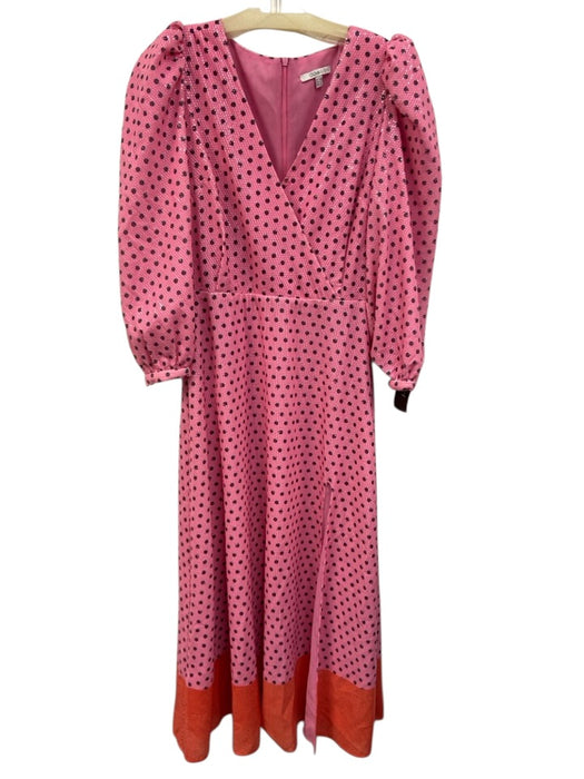 Olivia Rubin Size 4 Pink & Orange Polyester Puff Sleeves Polka Dot V Neck Dress Pink & Orange / 4