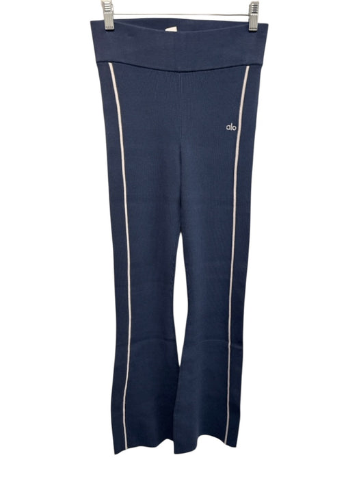 Alo Size S Blue Viscose & Polyester Knit Ribbed Flare Athleisure Pants Blue / S