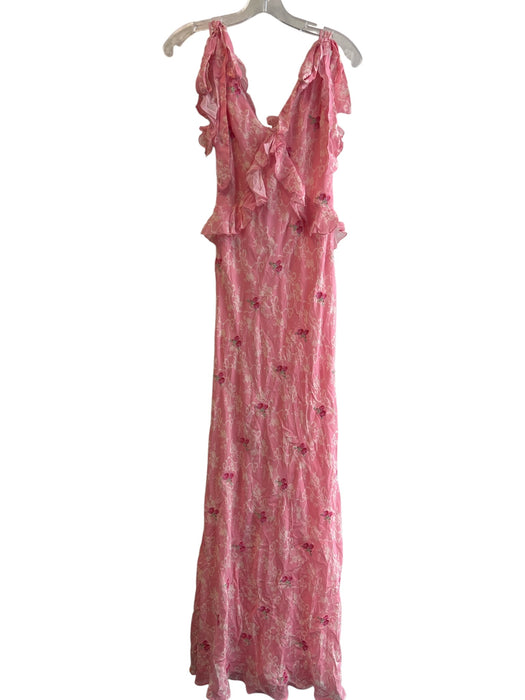 Love Shack Fancy Size 4 Pink Rayon Tie at Shoulders Floral Tiered Dress Pink / 4