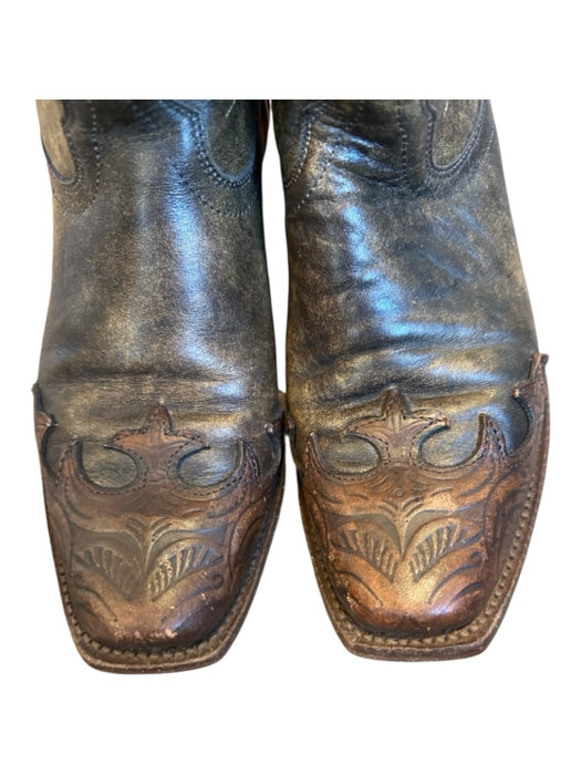 Tony Lama Shoe Size 6.5 Brown & Tan Leather Stitching Square Toe Cowboy Boots Brown & Tan / 6.5