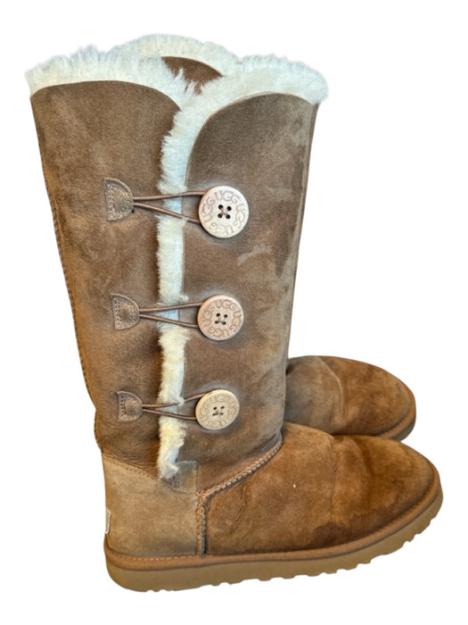 Ugg Shoe Size 8 Brown & Cream Suede Shearling Lined Buttons Below the Knee Boots Brown & Cream / 8