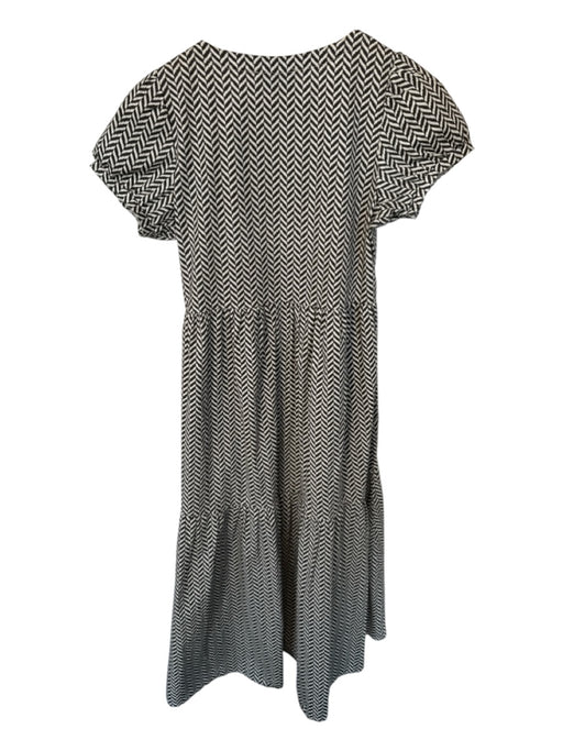 Never a Wallflower Size XS Gray & White Cotton Short Balloon Sleeve U Neck Dress Gray & White / XS