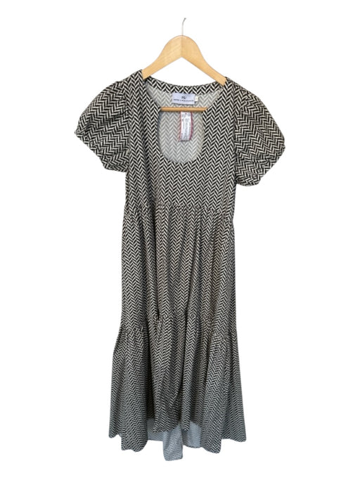 Never a Wallflower Size XS Gray & White Cotton Short Balloon Sleeve U Neck Dress Gray & White / XS
