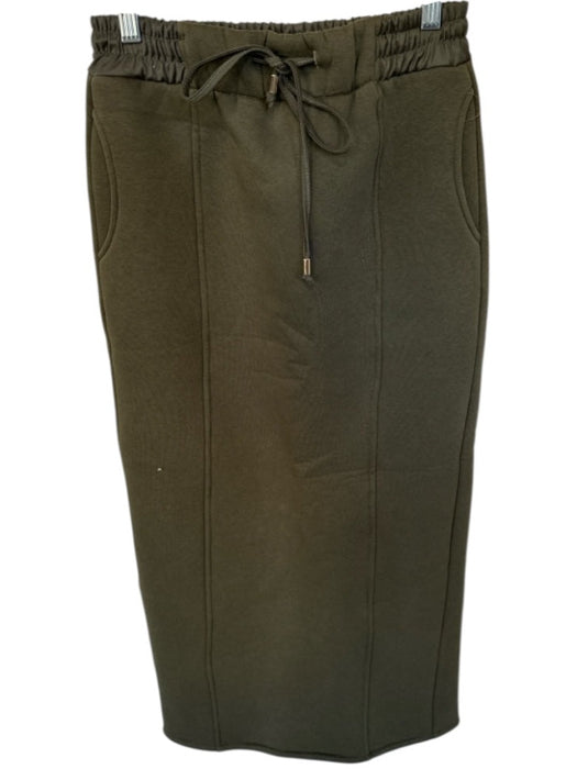 Size S Olive Green Cotton Blend Drawstring Sweatshirt Midi Skirt Olive Green / S