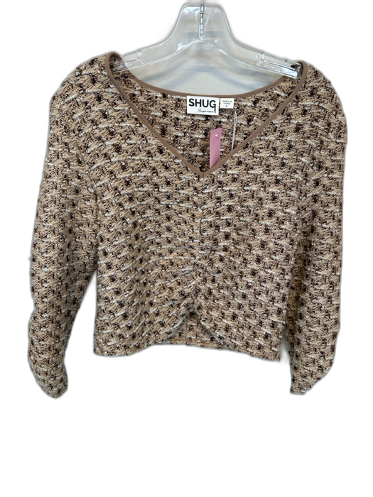 Shug! Size S Tan & Taupe Polyester Blend Long Sleeve Tweed Side Zip Sweater Tan & Taupe / S
