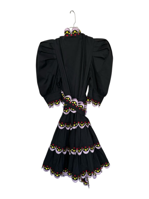 Celia B Size S Black & Purple Cotton Long Balloon Sleeve Scallopped Hem Dress Black & Purple / S