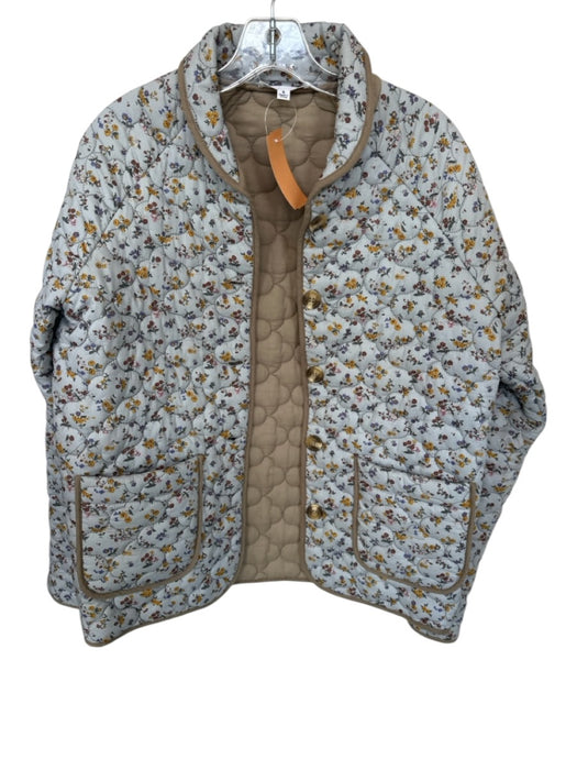 Mable Size S Baby blue & taupe Quilted Floral Tortoise Buttons Jacket Baby blue & taupe / S