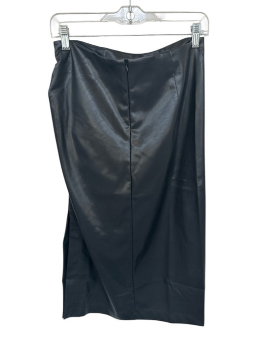 Commense Size L Black Vegan Leather Back Zip Gathered Side Maxi Skirt Black / L