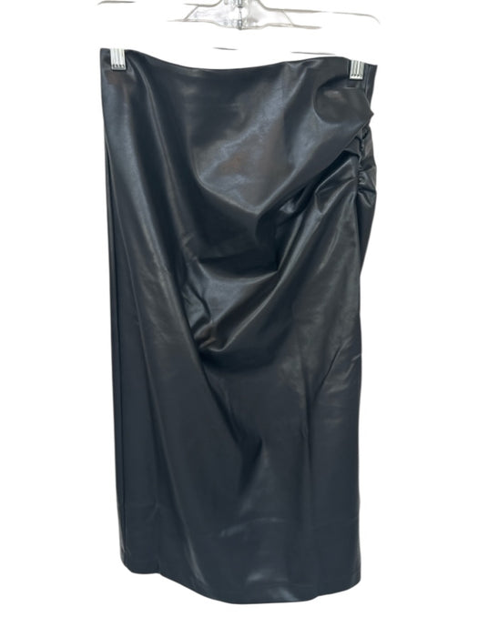 Commense Size L Black Vegan Leather Back Zip Gathered Side Maxi Skirt Black / L