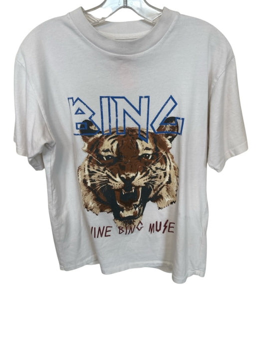 Anine Bing Size XS White & Brown Cotton Short Sleeve Tiger Graphic Top White & Brown / XS