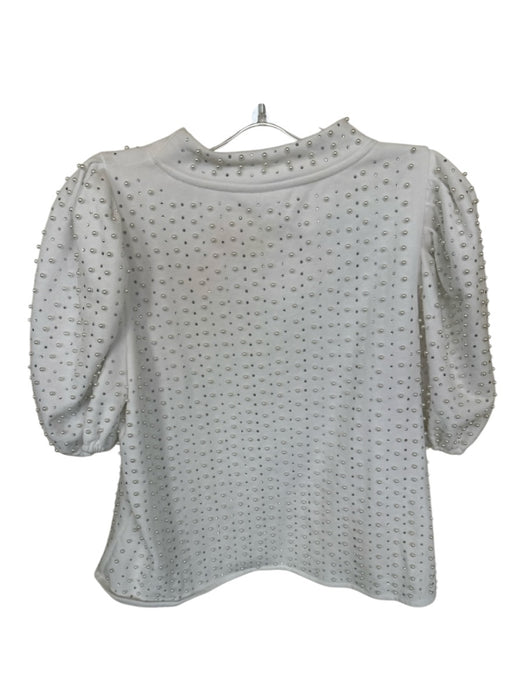 Queen of Sparkles Size M White & Silver Cotton Blend Short Balloon Sleeve Top White & Silver / M