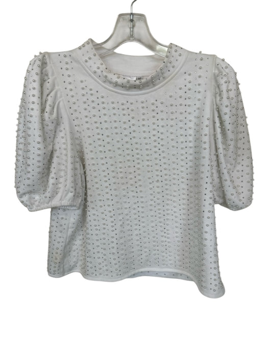 Queen of Sparkles Size M White & Silver Cotton Blend Short Balloon Sleeve Top White & Silver / M