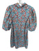Hyacinth House Size M Blue & Coral Cotton & Polyester Botanical Collar Dress Blue & Coral / M