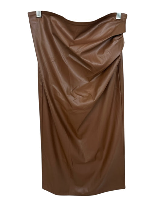 Commense Size L Brown Vegan Leather Back Zip Gathered Side Maxi Skirt Brown / L