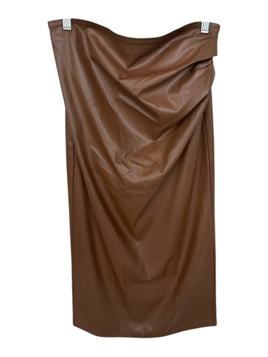Commense Size L Brown Vegan Leather Back Zip Gathered Side Maxi Skirt Brown / L