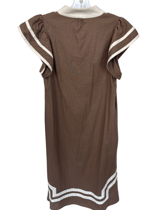 Entro Size S Brown & Cream Linen & Cotton Color Block Maxi V Neck Dress Brown & Cream / S
