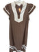 Entro Size S Brown & Cream Linen & Cotton Color Block Maxi V Neck Dress Brown & Cream / S