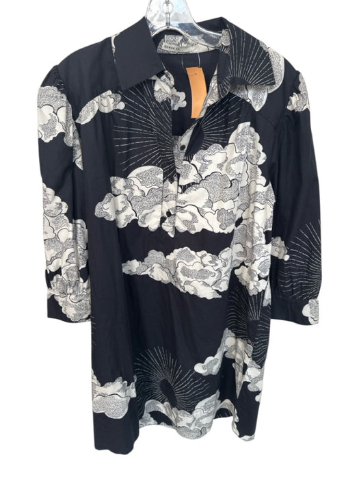 Dress to Size S/P Black & White Cotton Collar Half Balloon Sleeve Button Dress Black & White / S/P