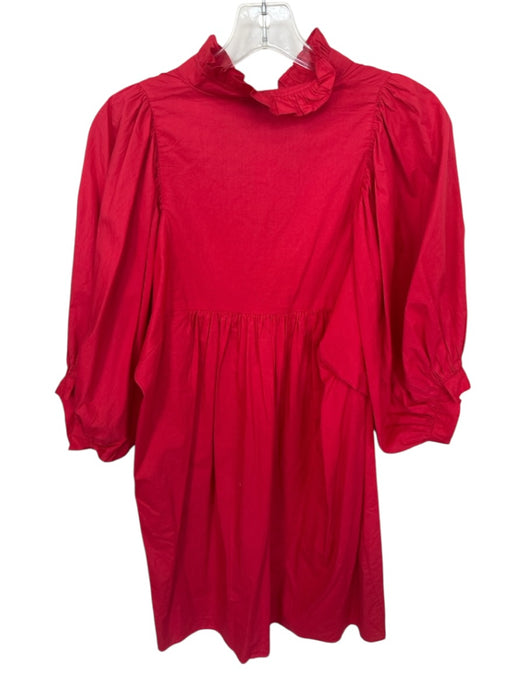 Never a Wallflower Size M Red Cotton Balloon Sleeve Ruffle Collar Mini Dress Red / M