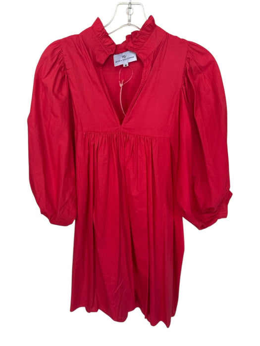 Never a Wallflower Size M Red Cotton Balloon Sleeve Ruffle Collar Mini Dress Red / M