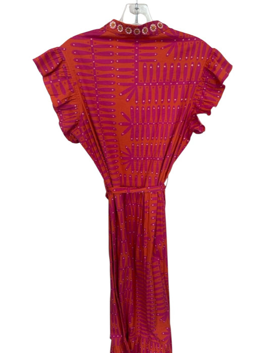 Sheridan French Size M Orange & Pink Cotton Metallic Detail Abstract Maxi Dress Orange & Pink / M