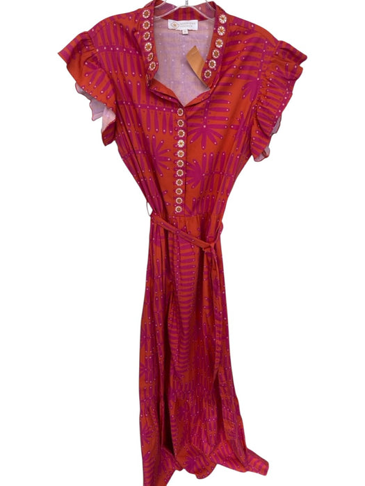 Sheridan French Size M Orange & Pink Cotton Metallic Detail Abstract Maxi Dress Orange & Pink / M