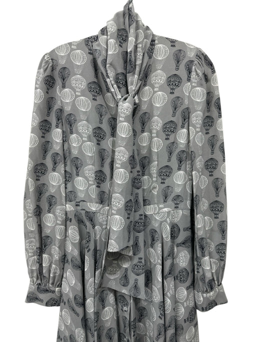 Co. Size S Gray Print Silk Button Front Hot Air Balloon Maxi Long Sleeve Dress Gray Print / S