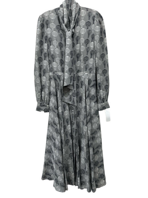 Co. Size S Gray Print Silk Button Front Hot Air Balloon Maxi Long Sleeve Dress Gray Print / S