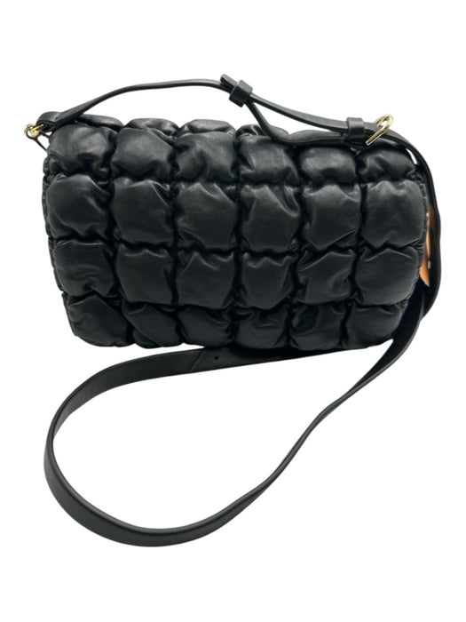 COS Black Leather Flap Quilted Gold Hardware Crossbody Bag Black / Small