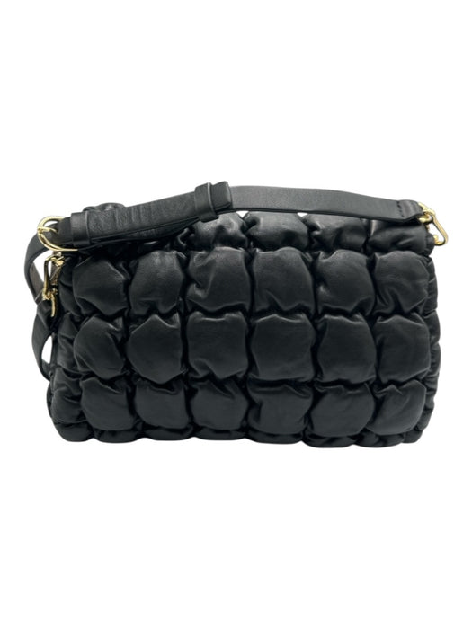 COS Black Leather Flap Quilted Gold Hardware Crossbody Bag Black / Small
