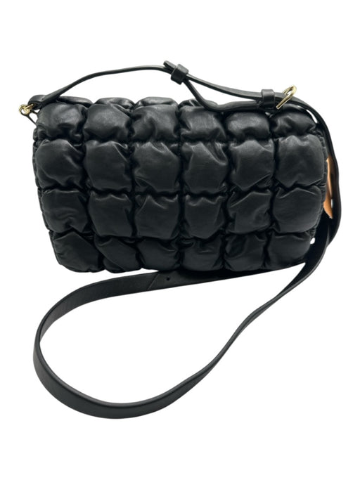 COS Black Leather Flap Quilted Gold Hardware Crossbody Bag Black / Small