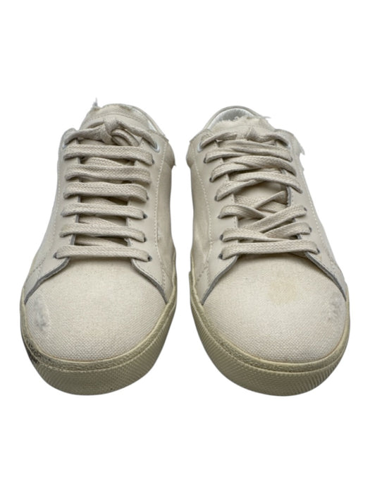 Saint Laurent Shoe Size 39.5 Cream White Canvas Rubber Sole Logo Sneakers Cream White / 39.5
