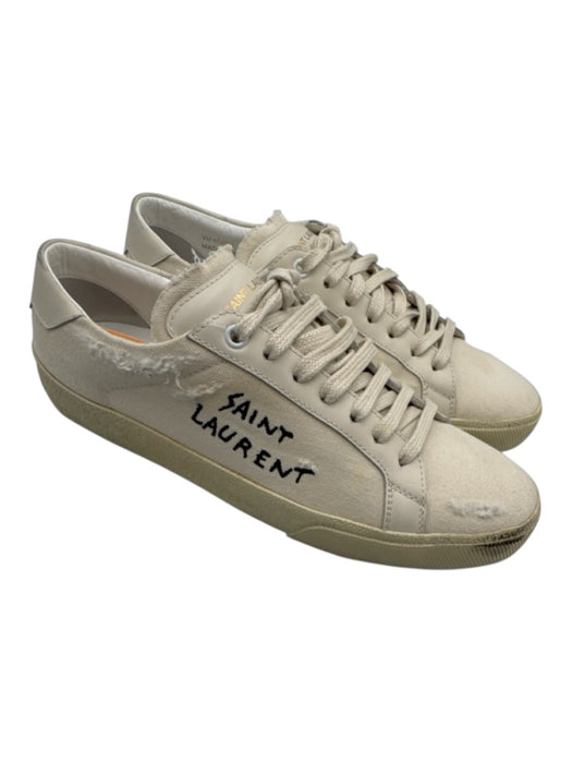 Saint Laurent Shoe Size 39.5 Cream White Canvas Rubber Sole Logo Sneakers Cream White / 39.5